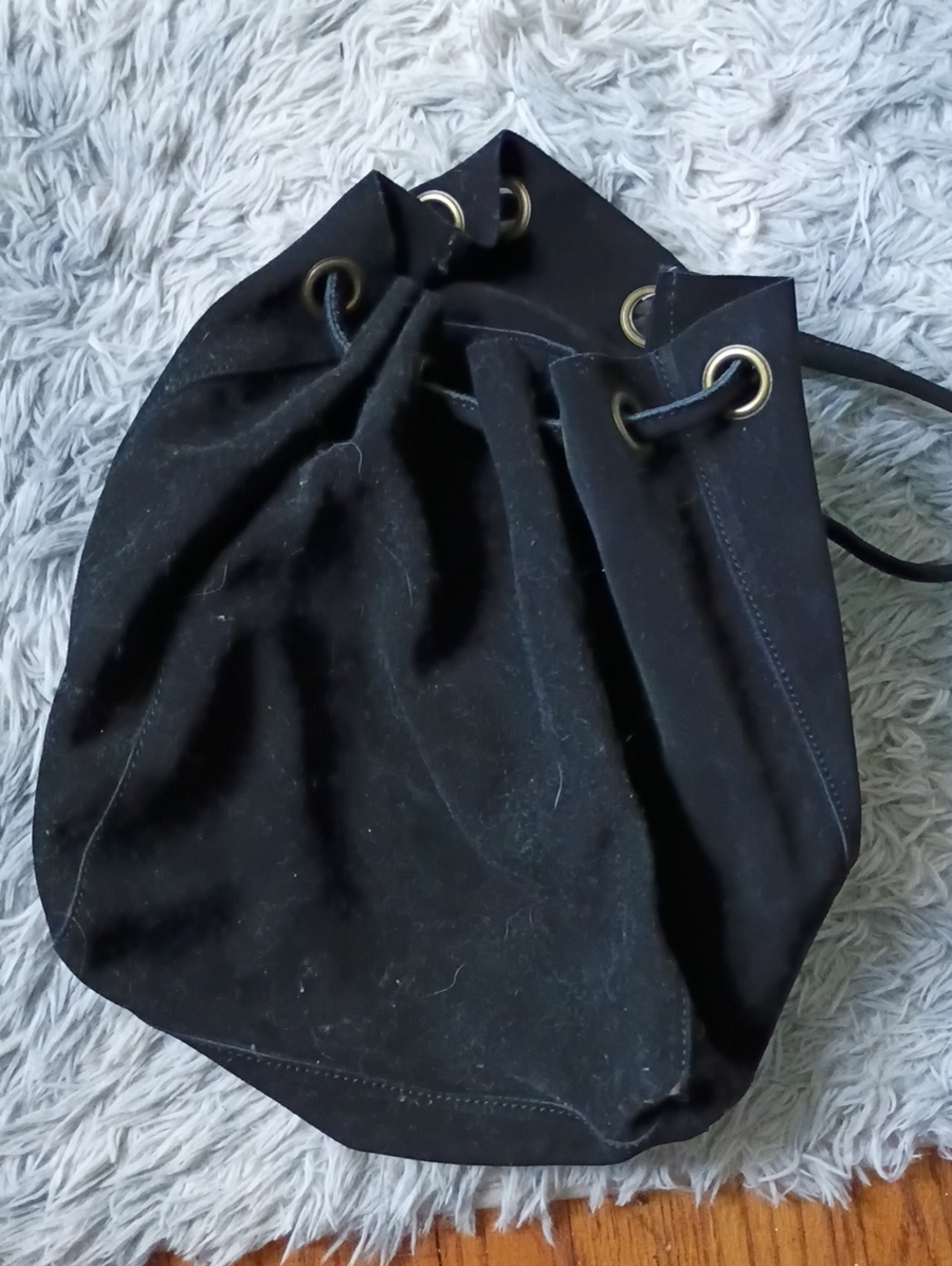Sundown Winds Black Drawstring Bucket Bag Genuine Suede Leather